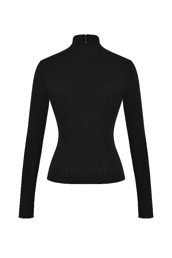 Lori-Black Crystallised Lace Up Top