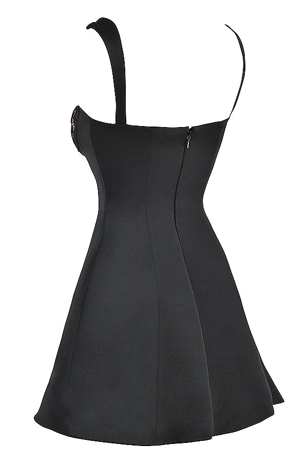 Adriana-Black Satin And Lace Mini Dress