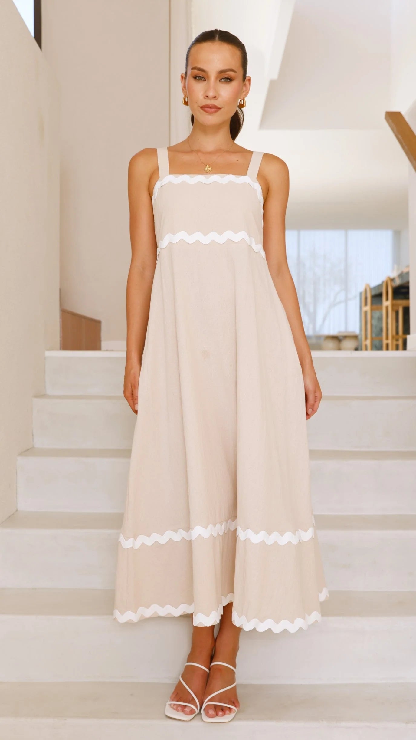 Raelynn Midi Dress - Beige/White