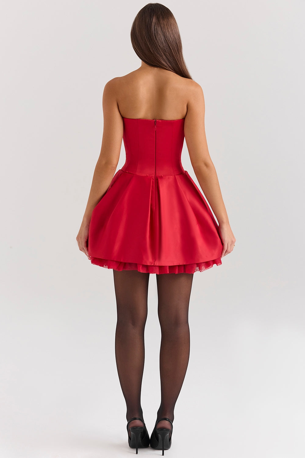 Salome-Holly Red Satin Detachable Bow Mini Dress