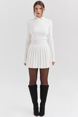 Willow-White Cashmere Blend Pleated Skated Mini Dress