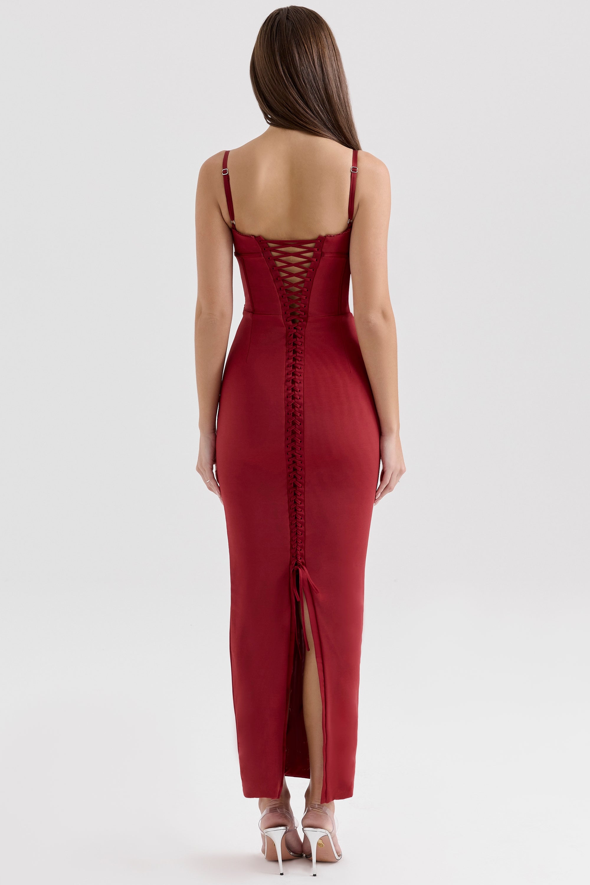 Romy-Wine Mesh Bodycon Maxi Dress