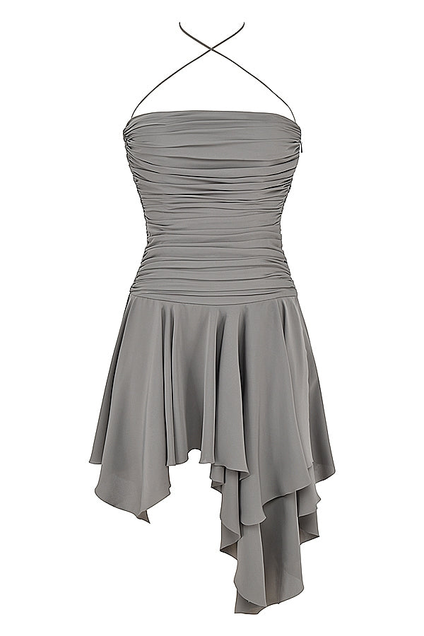 Valeria-Smoke Gathered Asymmetric Dress