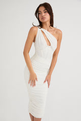 Valentina-Ivory Asymmetric Cutout Midi Dress