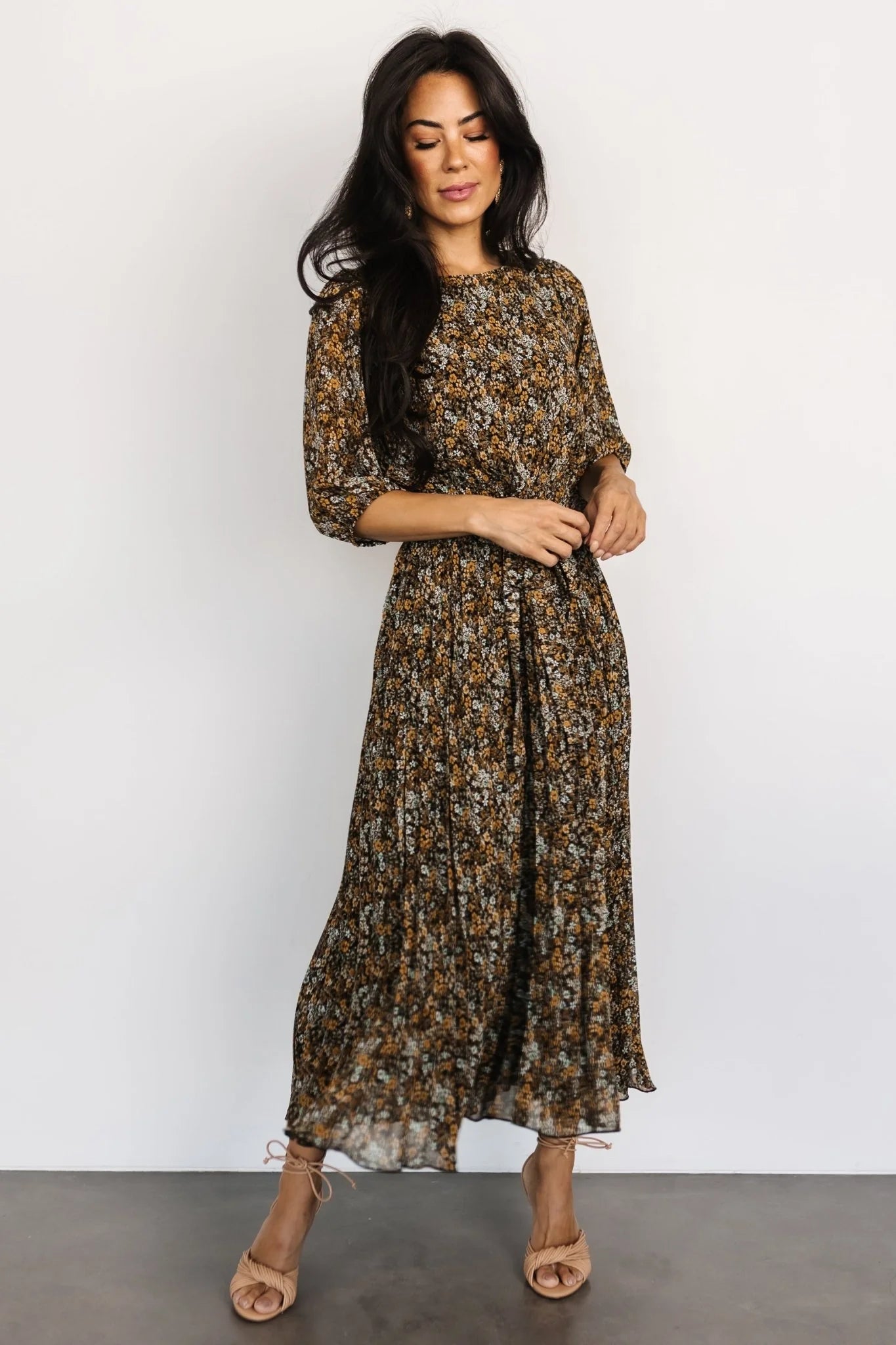 Eileen Pleated Dress | Midnight Garden Print
