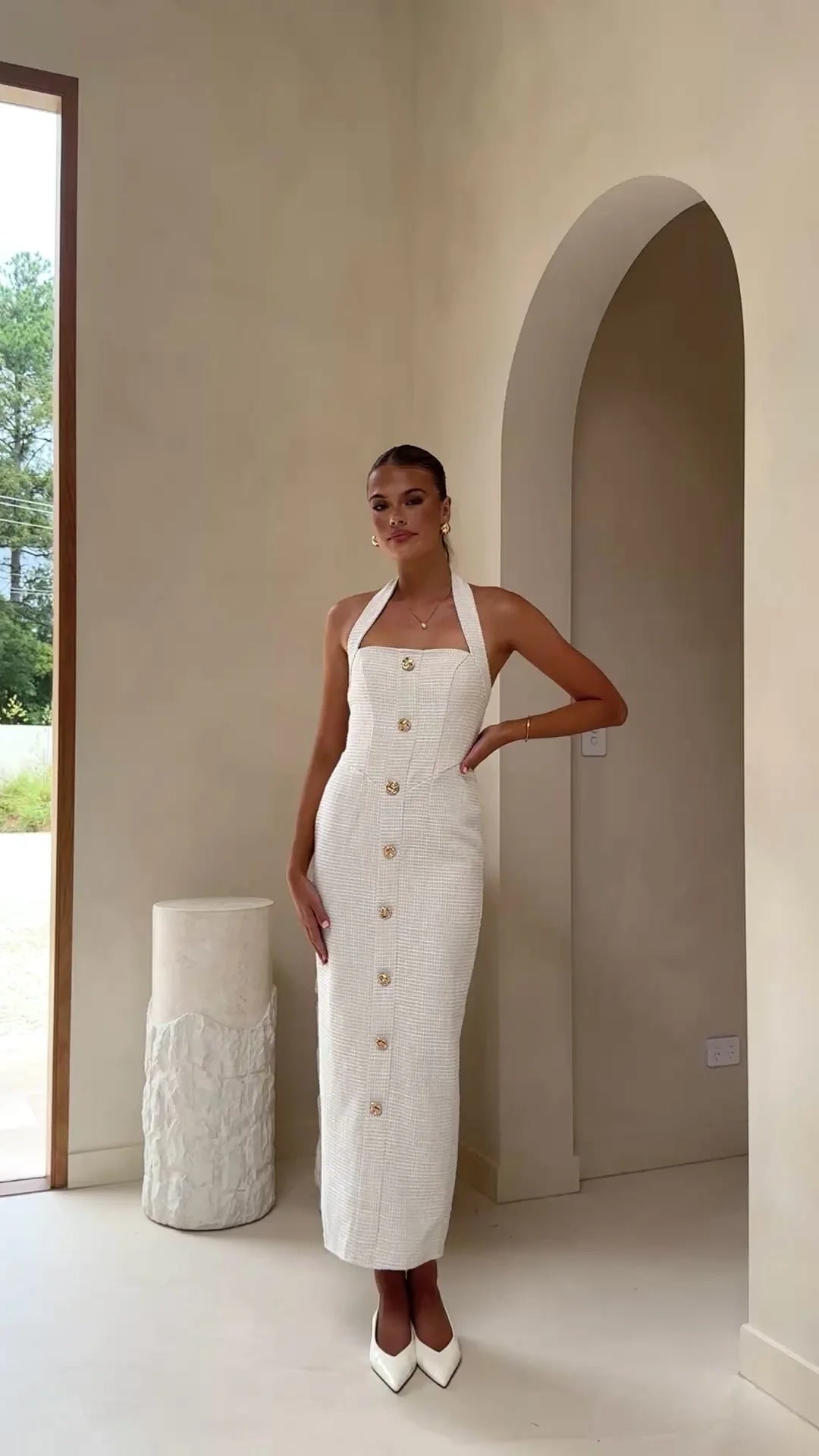 Tierra Button Midi Dress - White