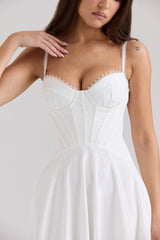 Steffani-White Stretch Cotton Midi Sundress