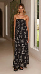 Connie Maxi Dress - Black/Beige Cowgirl