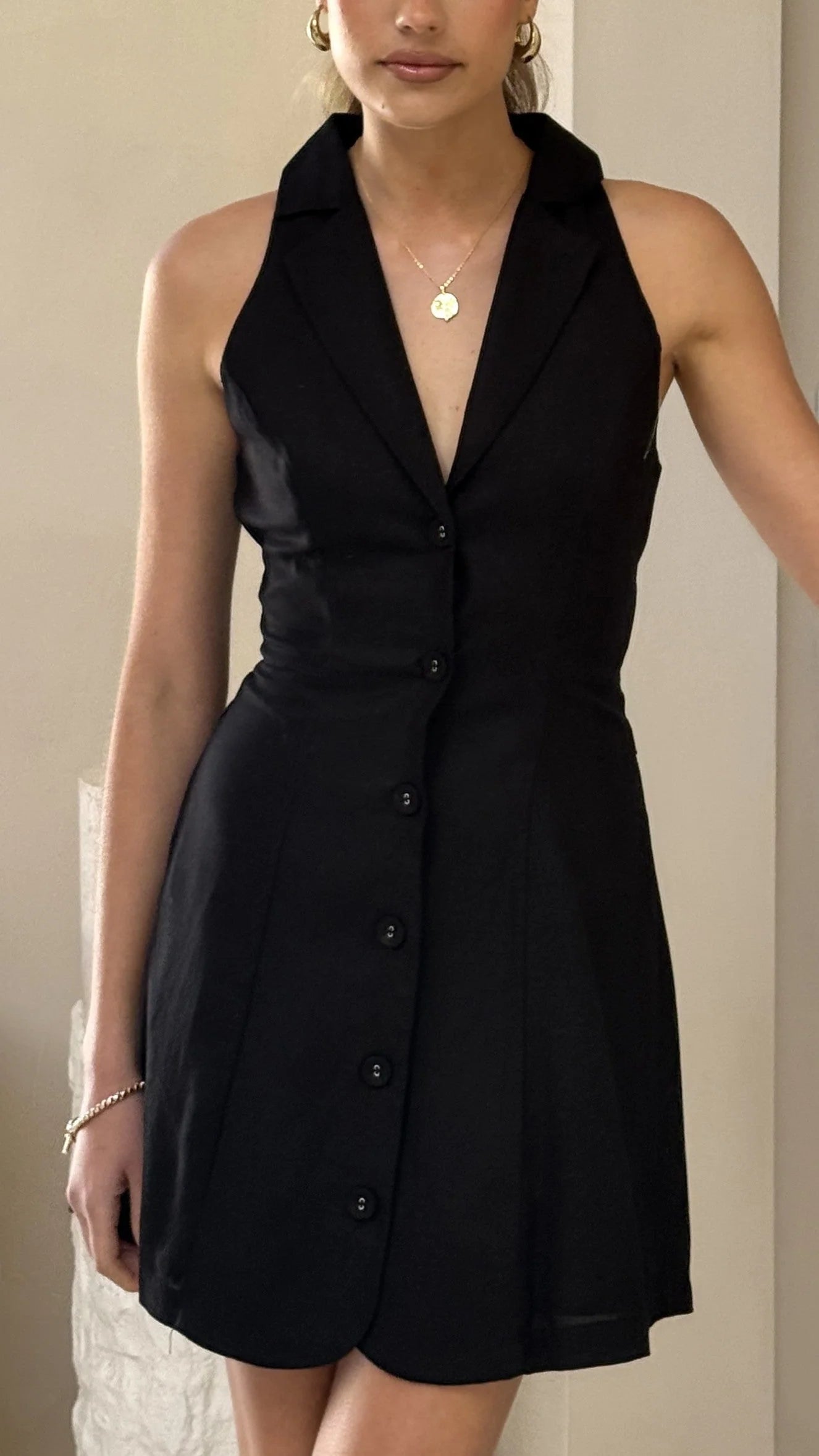 Trixie Button Down Mini Dress - Black