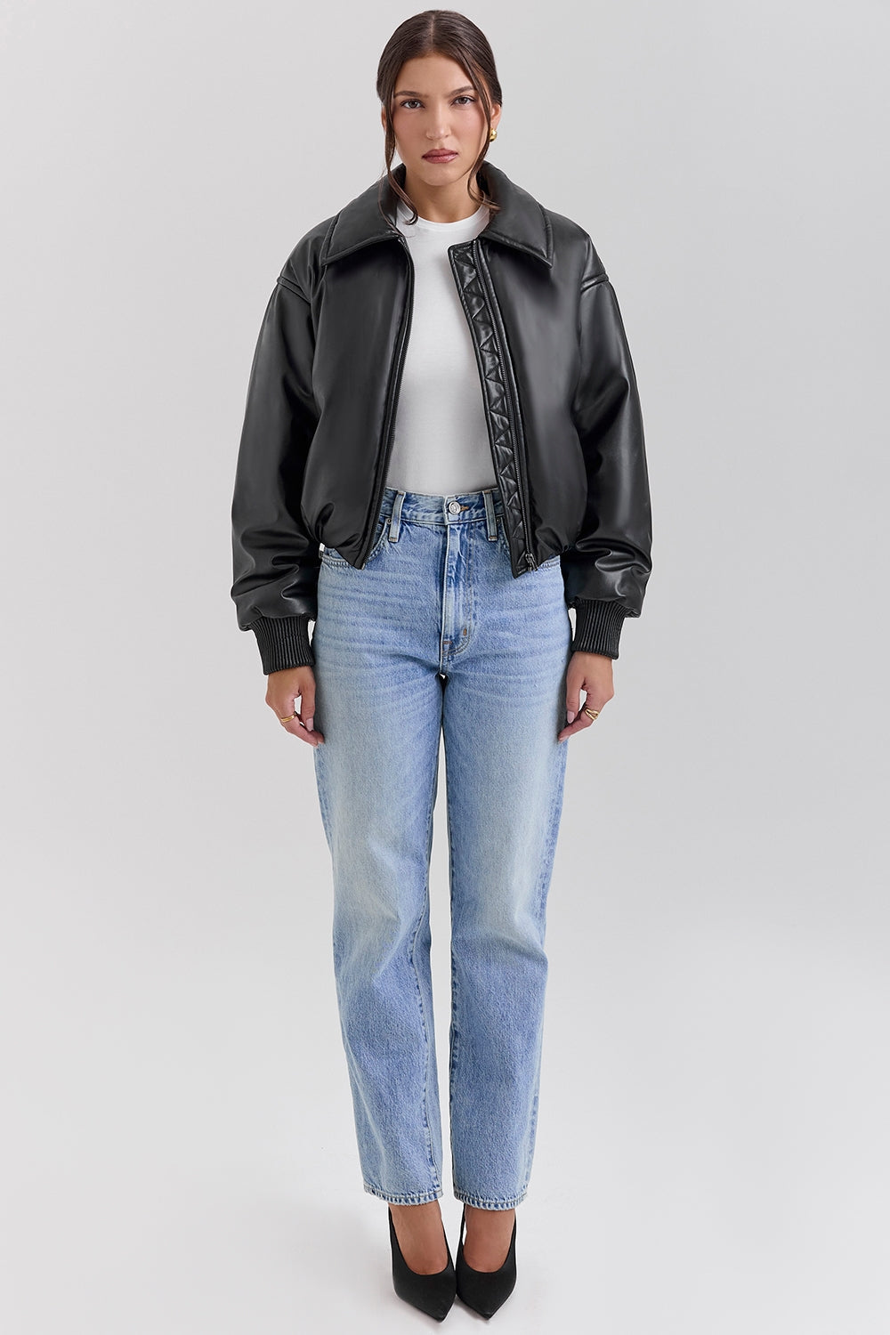 Sante-Black Vegan Leather Bomber Jacket