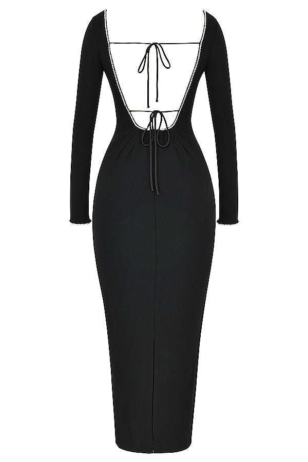 Rosa-Black Crystal Embellished Maxi Dress