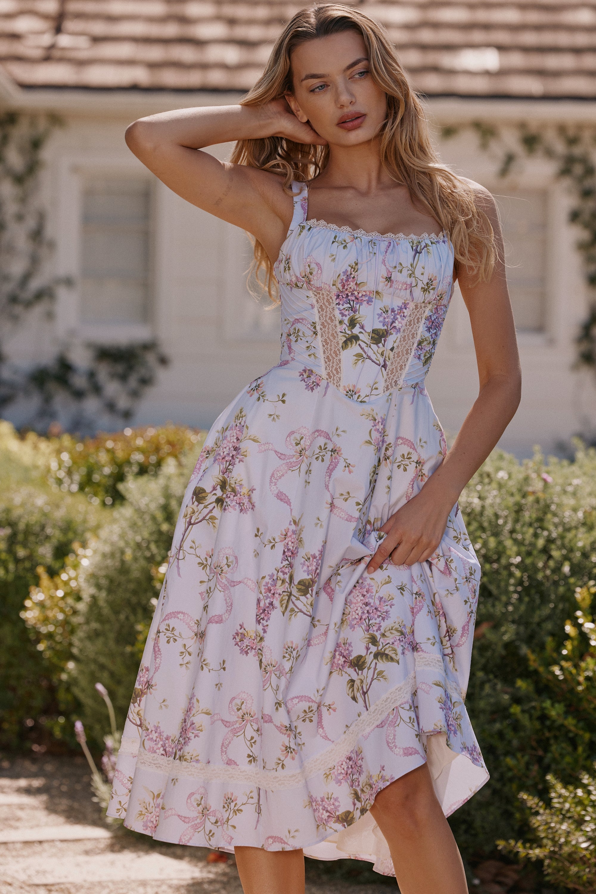 Kim-Lilac Floral Cotton Midi Sundress